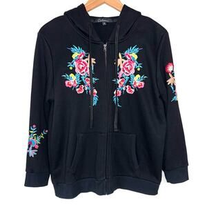Caleoaa Embroidered Full Zip Hooded Jacket Size Small